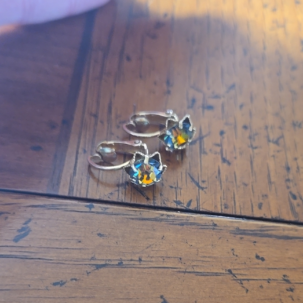 Austria Marked Aurora Borealis Clip Earrings
